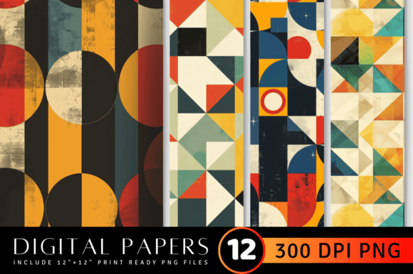 Download Retro Geometric Shapes Digital Paper - Premium Resources