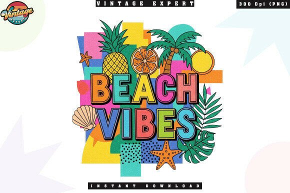 Download Beach Vibes Summer Vacation Retro PNG - Premium Bundle