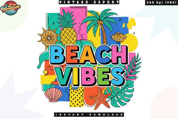 Download Beach Vibes Colorful Retro Summer PNG - Premium Bundle
