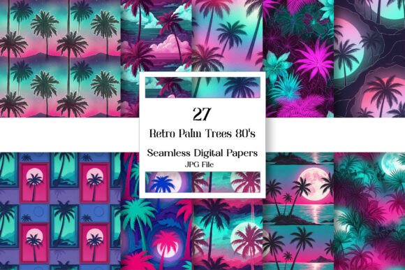 Download Retro Palm Trees 80's Digital Paper - Premium Resources